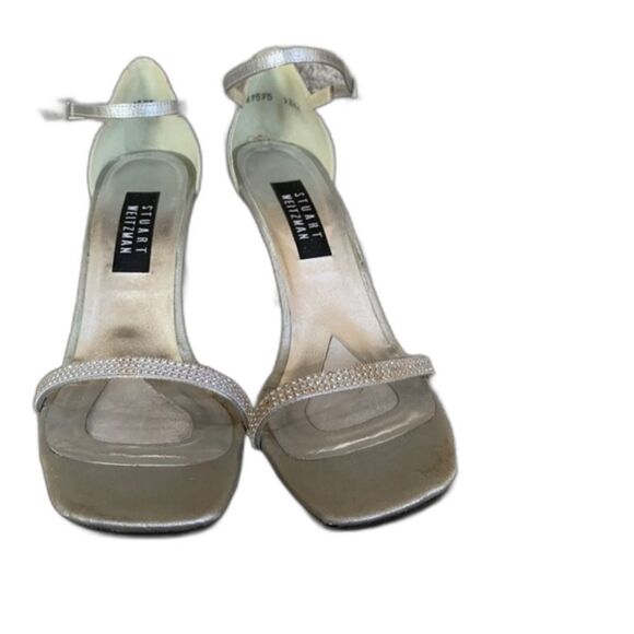 Stuart Weizmann Silver Crystal Strappy High Heeled Sandals Size 9.5AA - Picture 2 of 9